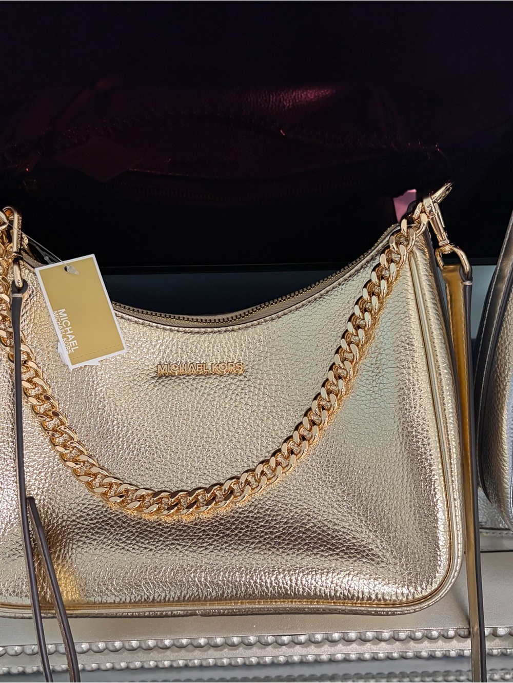 MICHAEL KORS Gold Metallic Chain-Trim Shoulder Bag